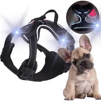 Postroj pro psa SVÍTÍCÍ LED postroj pro psa, netlačí, typ GUARD PARIS, černý, vel S