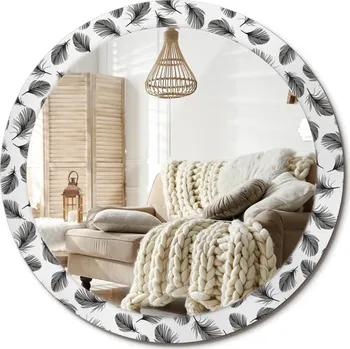 Zrcadlo Dekorativní kulaté zrcadlo na zeď s potiskem na skle Loft Pírka průměr 90 cm