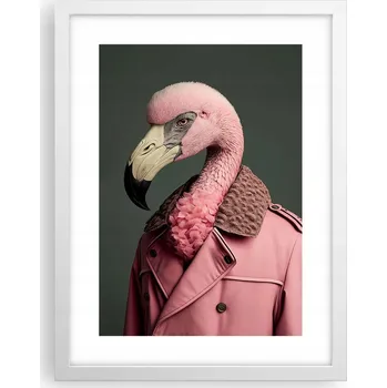 Obraz Obraz plakát v bílém rámu do obýváku 30x40 plameňák foto plakáty na zeď