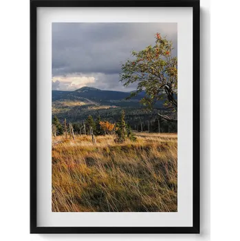 Obraz Dekorace, obraz s grafikou v krásném černém rámu Krkonoše na podzim 50x70 cm