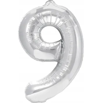 Balónek STŘÍBRNÝ Fóliový Balón ČÍSLO 9 STŘÍBRNÁ ČÍSLICE 80 cm