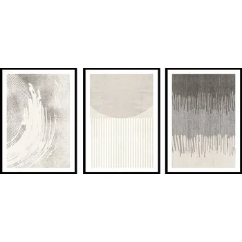 Obraz TRYPTYCH Sada 3 OBRAZŮ V RÁMU béžová šedá abstrakce 53x43cm P2515