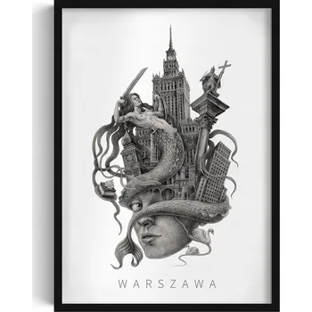 Obraz Dekorativní obraz v rámu do obýváku Černobílý Město Varšava 50x70 cm