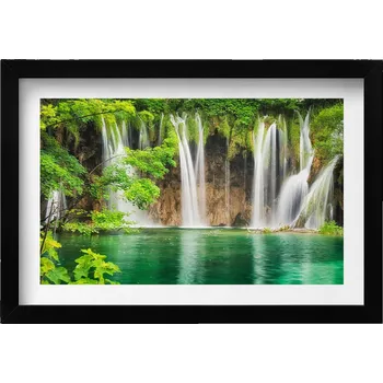 Obraz Obraz dekorace na zeď Příroda - vodopád, jezero a rostliny 30x20 cm