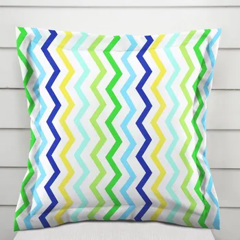 Povlak na polštářek Bavlněný povlak na polštář s lemem Sandra SA-378 Zeleno-modro-žluté cik-cak proužky 50 x 60 cm