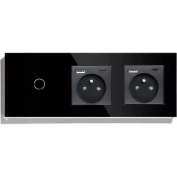 vypínač JEDNODUCHÝ DOTYKOVÝ SPÍNAČ + 2x USB-C ZÁSUVKA, SKLENĚNÝ SPÍNAČ