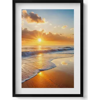 Obraz Dekorativní obraz v černém rámu na zeď Západ slunce nad mořem 50x70 cm