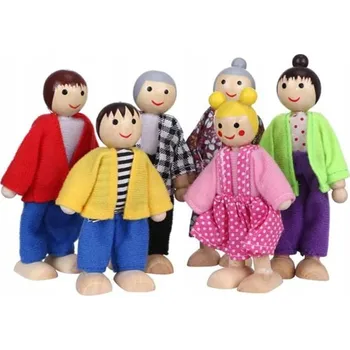 Dřevěná hračka Dřevěné panenky Sada Rodina Montessori 6 ks