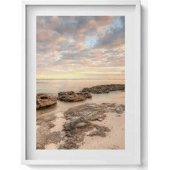 Obraz Obraz v bílém rámu nástěnná dekorace Plážová krajina s mořem a oblohou 50x70 cm