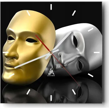 Hodiny Velké nástěnné hodiny na zeď 40x40 Maska Skleněné hodiny Čtvercové Tiché