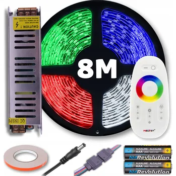 LED páska SADA LED pásek RGB barevný + studená bílá s dálkovým ovládáním a napájecím zdrojem 8M 12V