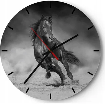 Hodiny Nástěnné hodiny do kuchyně 30x30 Kůň Skleněné hodiny do obýváku Loft Tiché