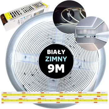 LED páska Taśma LED COB se zdrojem, studená bílá 12V, 9M