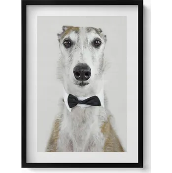 Obraz Dekorativní nástěnný obraz s rámem a grafikou loft Portrét psa s motýlkem 50x70 cm