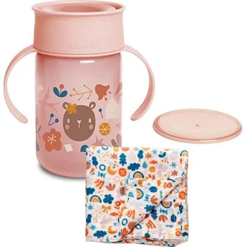 Kojenecká láhev SUAVINEX | 360° Hrníček na učení FOREST - růžová