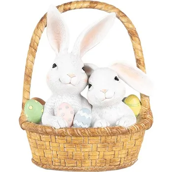 Dekorace králíci v košíčku s vajíčky - 17*13*20 cm