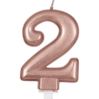 Narozeninová svíčka ČÍSLICE 2 Růžové zlato 8 cm - Narozeniny