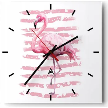 Hodiny Velké nástěnné hodiny 40x40 cm Plameňák Skleněné hodiny Čtvercové Tiché