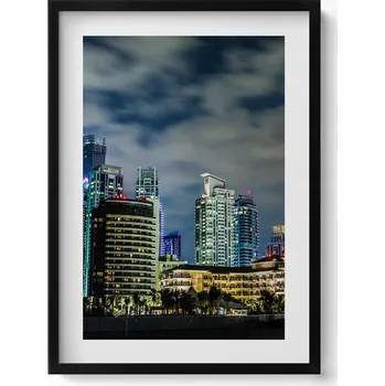 Obraz Nástěnný dekorativní foto obraz v černém rámu Velkoměsto v noci 50x70 cm