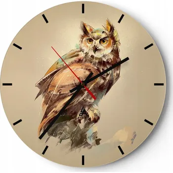 Hodiny Nástěnné hodiny do kuchyně 30x30cm Sova Skleněné hodiny do obýváku Loft Tiché