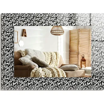 Zrcadlo Nástěnné zrcadlo zdobené grafikou na skle - Černobílé ornamenty 80x60 cm