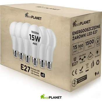 Žárovka 6x LED žárovka E27 A60 15W 1500lm BARVY ecoPLANET