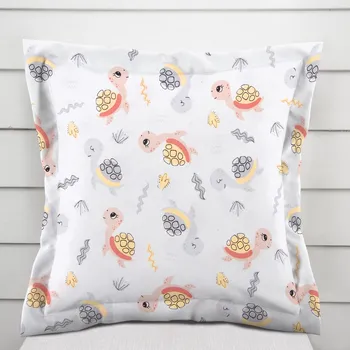 Povlak na polštářek Dětský bavlněný povlak na polštář s lemem Sandra SA-373 Veselé želvičky na bílém 50 x 60 cm