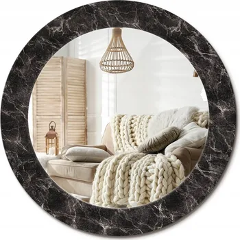 Zrcadlo Kulaté nástěnné dekorativní zrcadlo v skleněném rámu Černý mramor průměr 60 cm