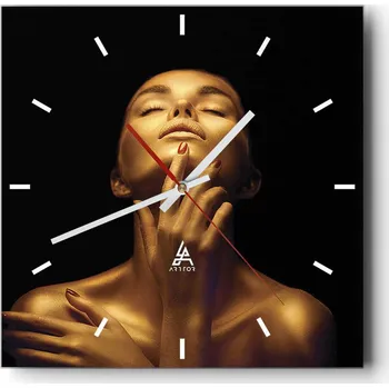 Hodiny Velké nástěnné hodiny na zeď 40x40 Žena Skleněné hodiny Čtvercové Tiché