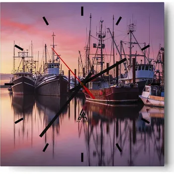 Hodiny Velké nástěnné hodiny 40x40 Rybářský přístav - Tiché skleněné hodiny
