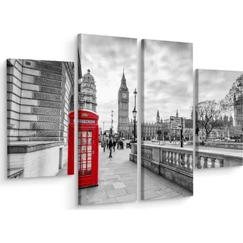 Obraz Obraz TETRAPTYCH Londýn Červená Telefonní Budka 3D 80x60 cm
