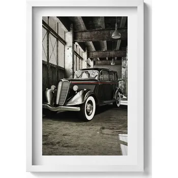 Obraz Obraz v bílém rámu na zeď Klasické auto ve staré továrně 40x60 cm