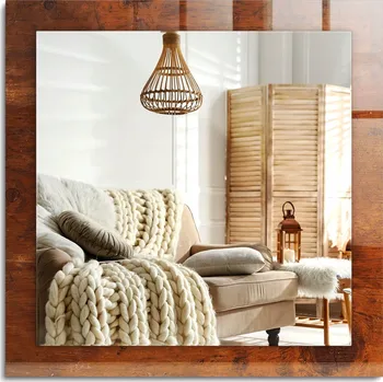 Zrcadlo Zrcadlo s potiskem ozdobné vertikální úrovně Starý dřevěný stůl 60x60 cm