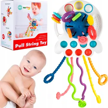 Hračka pro nejmenší SENZORICKÁ HRAČKA KOUSÁTKO PRO MIMINKA MONTESSORI SILIKONOVÉ PROVLÉKÁNÍ