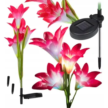 Venkovní osvětlení 2 X SOLÁRNÍ LAMPA LILIE ČERVENÁ KVĚTINY LED SVĚTELNÝ SENZOR ZAHRADNÍ 76 CM