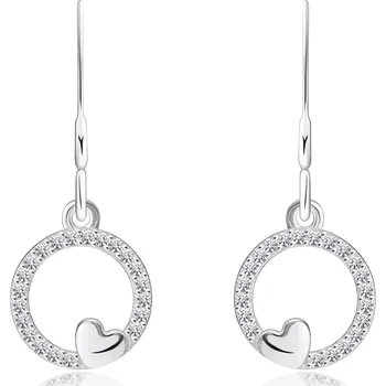 Náušnice Stříbrné náušnice 925 - kruh se zirkony, hladké srdce, afro háček