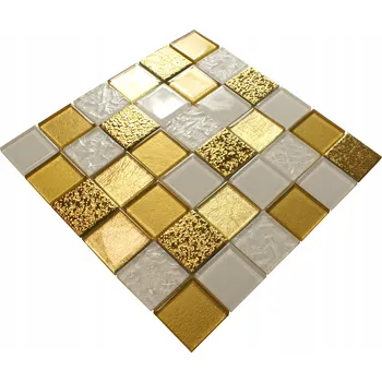 Obklad Skleněná mozaika Englass 30 x 30 cm bílá, odstíny žluté a zlatá