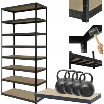 Dílenský regál Kovový regál do skladu HELIOS 270x75x45cm, 8 polic, nosnost 400kg/police, kombinovatelný