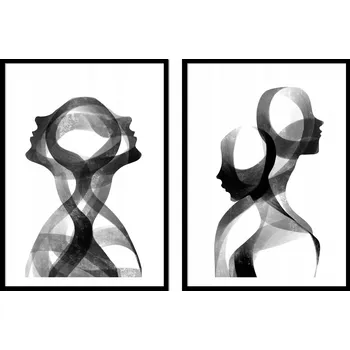 Obraz DYPTYCH Sada 2 OBRAZŮ V RÁMU stíny postavy pár skica P2549_43x53