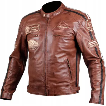 Moto bunda Kožená motocyklová bunda HUSAR THUNDER PRO pánská hnědá L