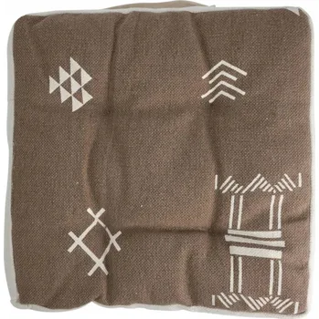 Polštář POLŠTÁŘ NA ŽIDLI BAVLNĚNÝ hnědý vzor ETNO čtvercový 40x40 PROŠÍVANÝ