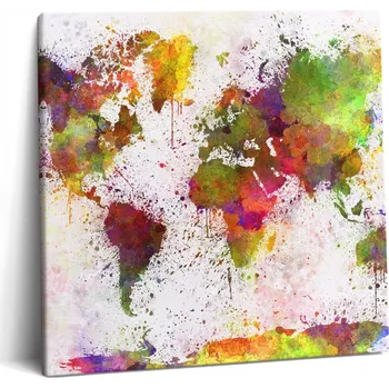 Obraz Fotoobraz na plátně do pokoje, snadná montáž, akvarelová mapa světa 60x60 cm