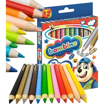 Pastelka Bambino Pastelky Tlusté 12 barev ve dřevě Zlatá Stříbrná