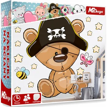 Samolepící dekorace XL VELKÁ Samolepka na stěnu MEDVÍDEK HVĚZDIČKY 70x57