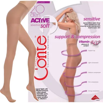 Dámské punčochy Hladké Punčocháče Conte Elegant Active Soft 20 DEN, hnědé bronzové, velikost 3