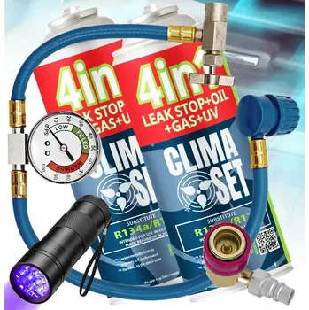 Náplň klimatizace 2x PLYN DO KLIMATIZACE 4v1 R134A OLEJ TĚSNIVO BARVIVO UV LAMPA HP LP