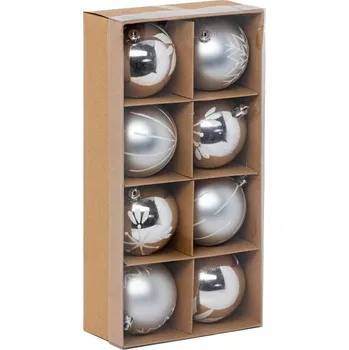 Vánoční dekorace VÁNOČNÍ BAŇKY STŘÍBRNÉ DEKORAČNÍ HLADKÉ NA VÁNOČNÍ STROMEK SADA 8 KS PRŮMĚR 8 CM