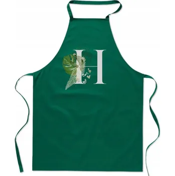 Kuchyňská zástěra KUCHYŇSKÁ ZÁSTĚRA zelená S PÍSMENEM H jméno monogram Hanka Hubert FA_392_z