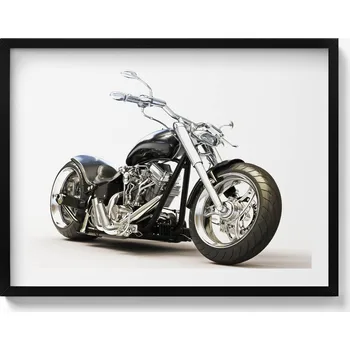 Obraz Dekorativní nástěnný obraz s černým rámem a grafikou loft Černá motorka 80x60 cm