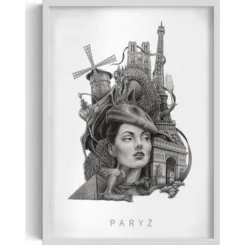 Obraz Stylový obraz v rámu Černobílý Paříž Eiffelova věž Moulin Rouge 50x70 cm